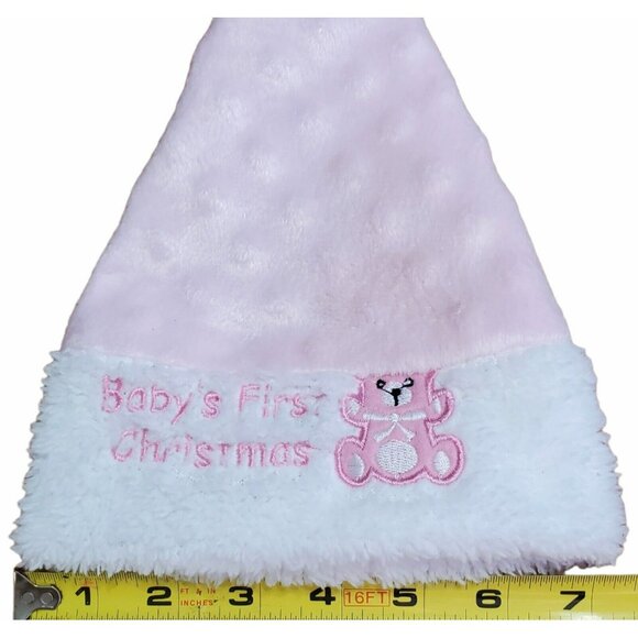 Baby's 1st Christmas Stocking & Hat Bear Pink White Plush Fur Holiday Santa Cap - Picture 6 of 7